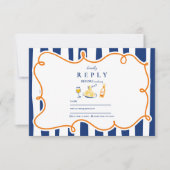 ネイビーイタリアンフードズ結婚ドードル 出欠カード (正面)