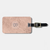 ネイビーイニシャルラゲッジタグ付きピンク色の葉 ラゲッジタグ (正面横)