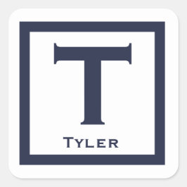 ネイビーイニシャル名キッズボーイパーティー新学期 スクエアシール