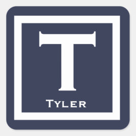 ネイビーイニシャル名キッズボーイパーティー新学期 スクエアシール