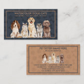 ネイビーイラストレーションポーズドッグズキャッツペット 名刺 (正面/裏面)