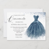 ネイビーインディゴグリッタードレスガウンキンセアニェラパーティー 招待状 (正面)