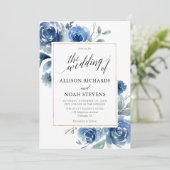 ネイビーインディゴブルーフローラモダンエレガントな結婚式 招待状 (スタンド正面)