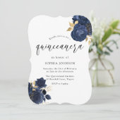 ネイビーインディゴブルーフローラ金ゴールドリーフキンセアニェラ 招待状 (スタンド正面)