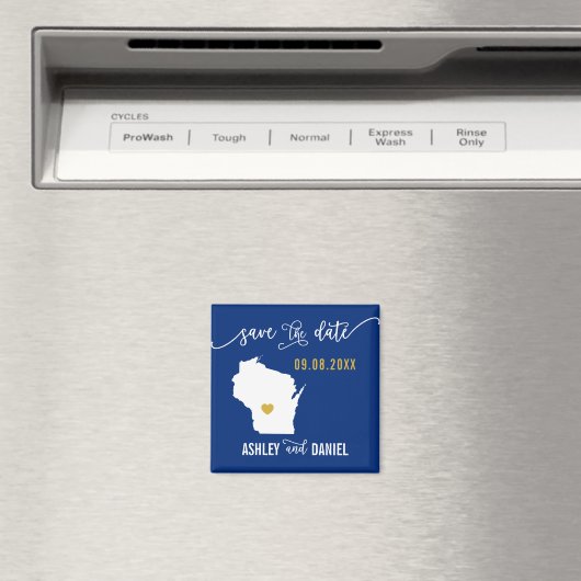 ネイビーウィスコンシン結婚式の日付マップを保存 マグネット (インサイチュ (食洗機))