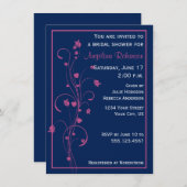 ネイビーウィズピンクフローラデザインブライダルシャワーインビタ 招待状 (正面/裏面)