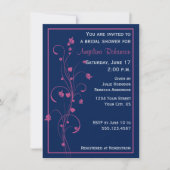 ネイビーウィズピンクフローラデザインブライダルシャワーインビタ 招待状 (正面)