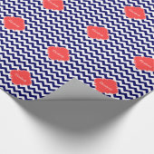 ネイビーウィットシェブロンジグザグコーラルクローバーモノグラム ラッピングペーパー (角)