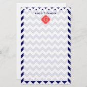 ネイビーウィットシェブロンジグザグコーラルクローバーモノグラム 便箋 (正面/裏面)