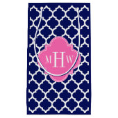 ネイビーウィットモロッコ#5ホットピンク2 3イニシャルモノグラム スモールペーパーバッグ (正面)