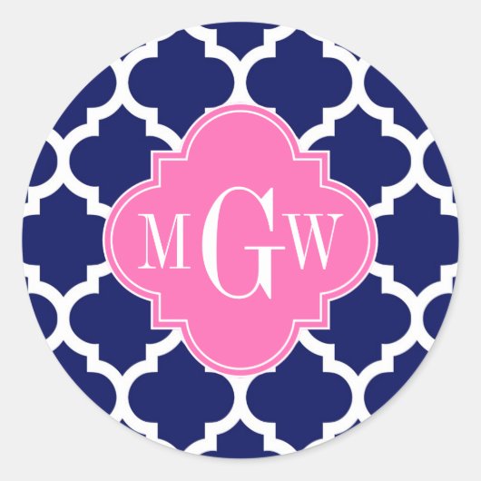 ネイビーウィットモロッコ#5ホットピンク2 3イニシャルモノグラム ラウンドシール (正面)