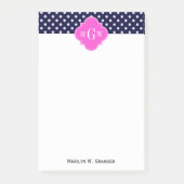 ネイビーウィット水玉模様ホットピンククローバー3モノグラム ポストイット (正面)