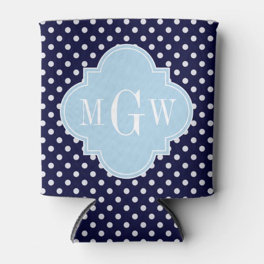 ネイビーウィット水玉模様リルトブルークローバー3モノグラム 缶クーラー (正面)