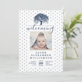 ネイビーウィローファミリーツリーベビー誕生のお知らせ 案内状 (スタンド正面)