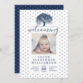 ネイビーウィローファミリーツリーベビー誕生のお知らせ 案内状 (正面/裏面)