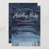 ネイビーウィンターウォーターカラーホリデーパーティー 招待状 (正面/裏面)