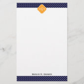 ネイビーウェイト水玉模様カンタローペクローバー3モノグラム 便箋 (正面)