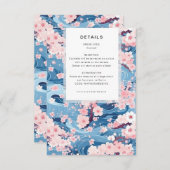 ネイビーウェーブ桜の花 現代のウェディング詳細 エンクロージャーカード (正面/裏面)