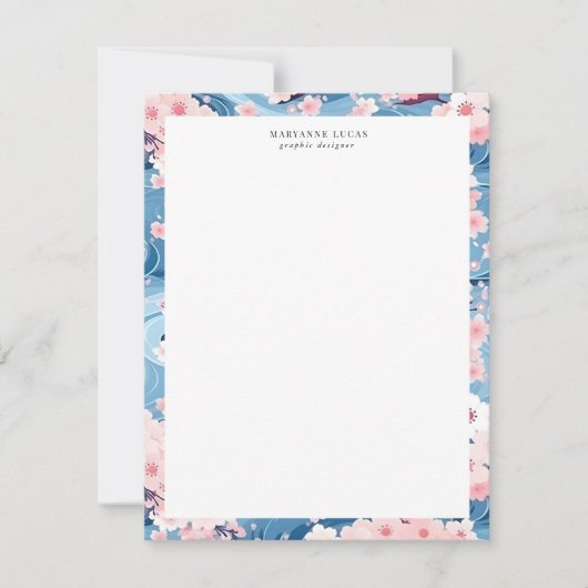 ネイビーウェーブ桜エレガントフローラ ノートカード (正面)