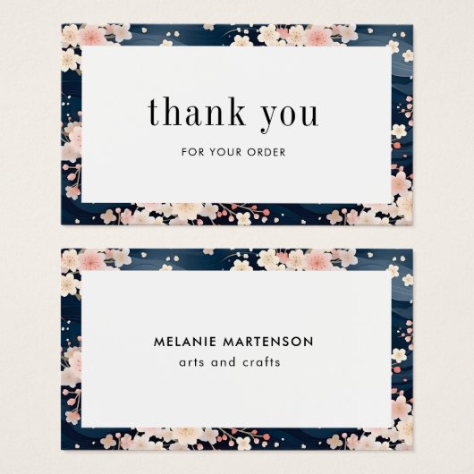 ネイビーウェーブ桜フローラ注文サンキューカード (正面&裏面)