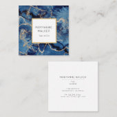 ネイビーウェーブ金ゴールドサロンヘアスタイリストエレガント スクエア名刺 (正面/裏面)