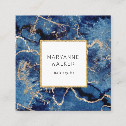 ネイビーウェーブ金ゴールドサロンヘアスタイリストエレガント スクエア名刺 (正面)