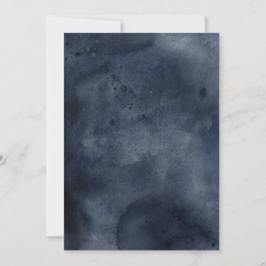 ネイビーウォーターの色、フローラ&ドレス、金ゴールドキンセアニェラ 招待状 (裏面)