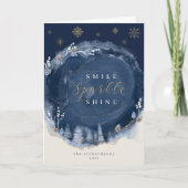 ネイビーウォーターカラーインク&ジュエリーウィンターナイトホリデー カード (正面)