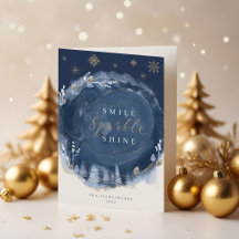 ネイビーウォーターカラーインク&ジュエリーウィンターナイトホリデー