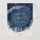 ネイビーウォーターカラーインク&ジュエリーウィンターナイトホリデー シーズンポストカード