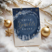 ネイビーウォーターカラーインク&ジュエリーウィンターナイトホリデー