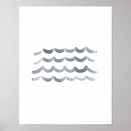 ネイビーウォーターカラーウェーブビーチ子供部屋デコール ポスター (正面)