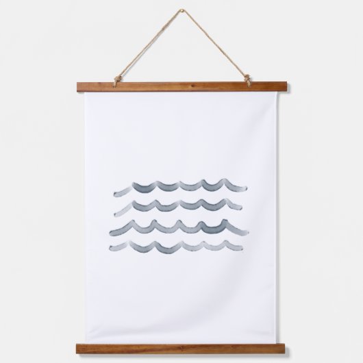 ネイビーウォーターカラーウェーブビーチ子供部屋デコール 吊り下げ型タペストリー (正面)