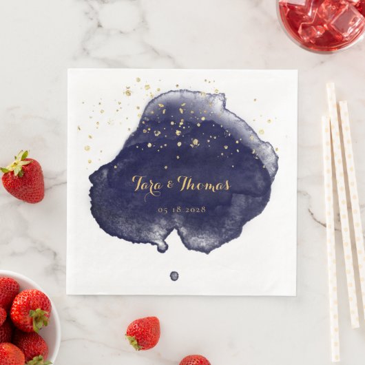 ネイビーウォーターカラーステイン金ゴールドインク（ばちゃばちゃ）跳ねる結婚ズ (インサイチュ)