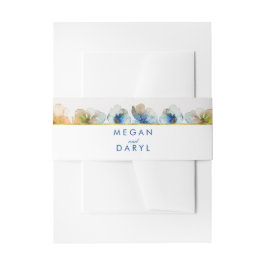 ネイビーウォーターカラーフラワーズ金ゴールドフレーム秋の結婚式 招待状ベリーバンド