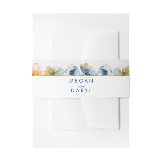 ネイビーウォーターカラーフラワーズ金ゴールドフレーム秋の結婚式 招待状ベリーバンド (正面例)