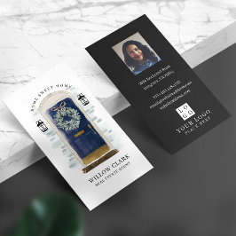 ネイビーウォーターカラーフロントドアリース写真&ロゴ 名刺