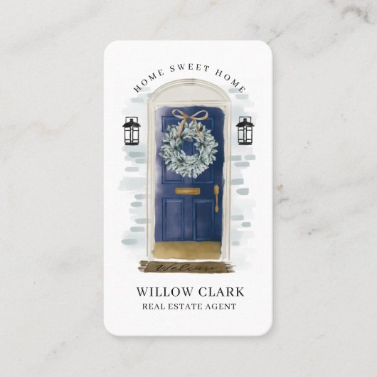 ネイビーウォーターカラーフロントドアリース写真&ロゴ 名刺 (正面)