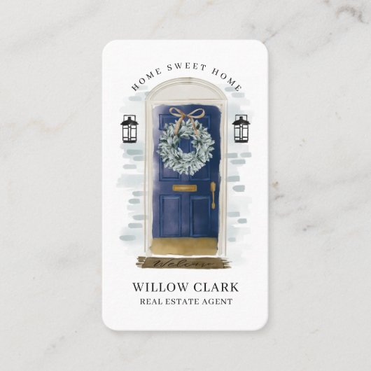 ネイビーウォーターカラーフロントドアリース実在エテート 名刺 (正面)