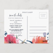 ネイビーウォーターカラーフローラセーブ・ザ・デート案内 ポストカード (裏面)