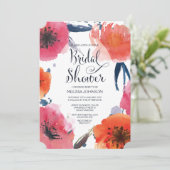 ネイビーウォーターカラーフローラブライダルシャワー招待状 招待状 (スタンド正面)