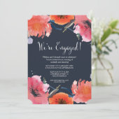 ネイビーウォーターカラーフローラ婚約パーティ招待状 招待状 (スタンド正面)