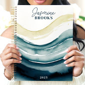 ネイビーウォーターカラーフロー2025名前をカスタムする プランナー手帳