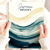 ネイビーウォーターカラーフロー2025名前をカスタムする プランナー手帳