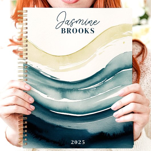 ネイビーウォーターカラーフロー2025名前をカスタムする プランナー手帳