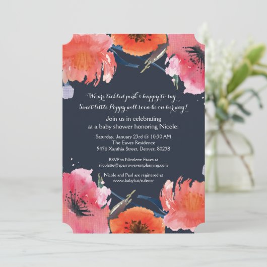 ネイビーウォーターカラーベビーシャワーパーティー招待状 招待状 (スタンド正面)