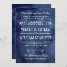 ネイビーウォーターカラーボヘミアンウェディング招待状