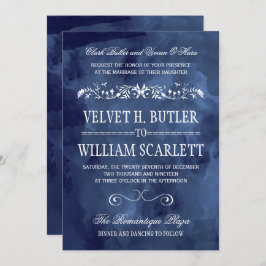 ネイビーウォーターカラーボヘミアンウェディング招待状 招待状