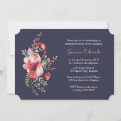 ネイビーウォーターカラーポピー命名式招待状 招待状 (正面)