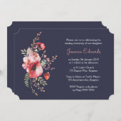 ネイビーウォーターカラーポピー命名式招待状 招待状 (正面/裏面)